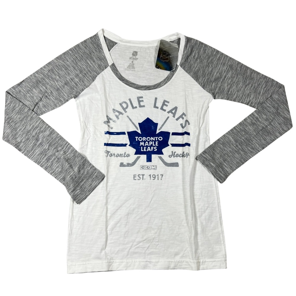 CCM NHL Toronto Maple Leafs Womens Small Raglan Long Sleeve Graphic T-Shirt New